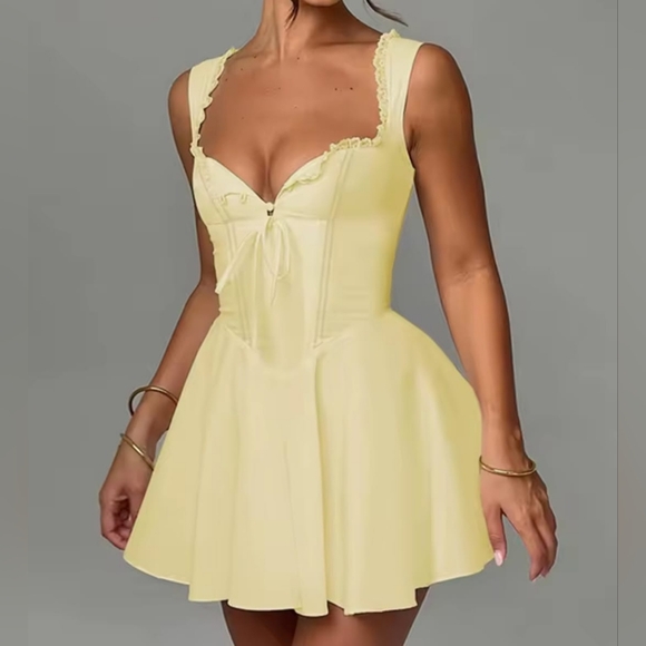 Yellow Sleeveless Mini Dress - Picture 3 of 4